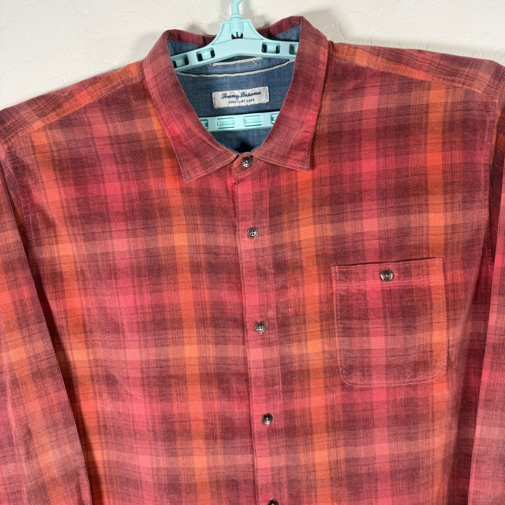 Tommy Bahama Shirt Mens 3XLT Tall Red Corduroy Coastline Cord Button Up Plaid